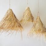 Pantalla de luz colgante de palma Doum marroquí hecha a mano - Pantalla de flecos naturales