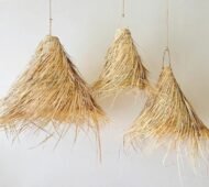 Pantalla de luz colgante de palma Doum marroquí hecha a mano - Pantalla de flecos naturales