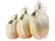 Panier de paille rond marocain fait à la main - Sac de ventre tissé en spirale