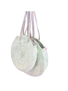 Panier de paille rond marocain fait à la main - Sac de ventre tissé en spirale – Image 5