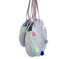 Panier de paille rond marocain fait à la main - Sac de ventre tissé en spirale – Image 6