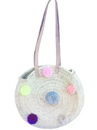 Panier de paille rond marocain fait à la main - Sac de ventre tissé en spirale – Image 7