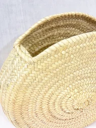 Cestino di paglia rotondo marocchino fatto a mano - Marsupio intrecciato a spirale - immagine 2