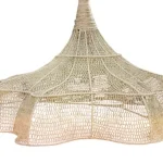 Lampadario a rete larga in rafia fatto a mano - Lampada a sospensione a piattino con struttura in ferro