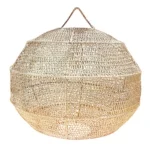 Lampadario rotondo in rete di rafia fatto a mano - Lampadario a lanterna con sfera e struttura in ferro