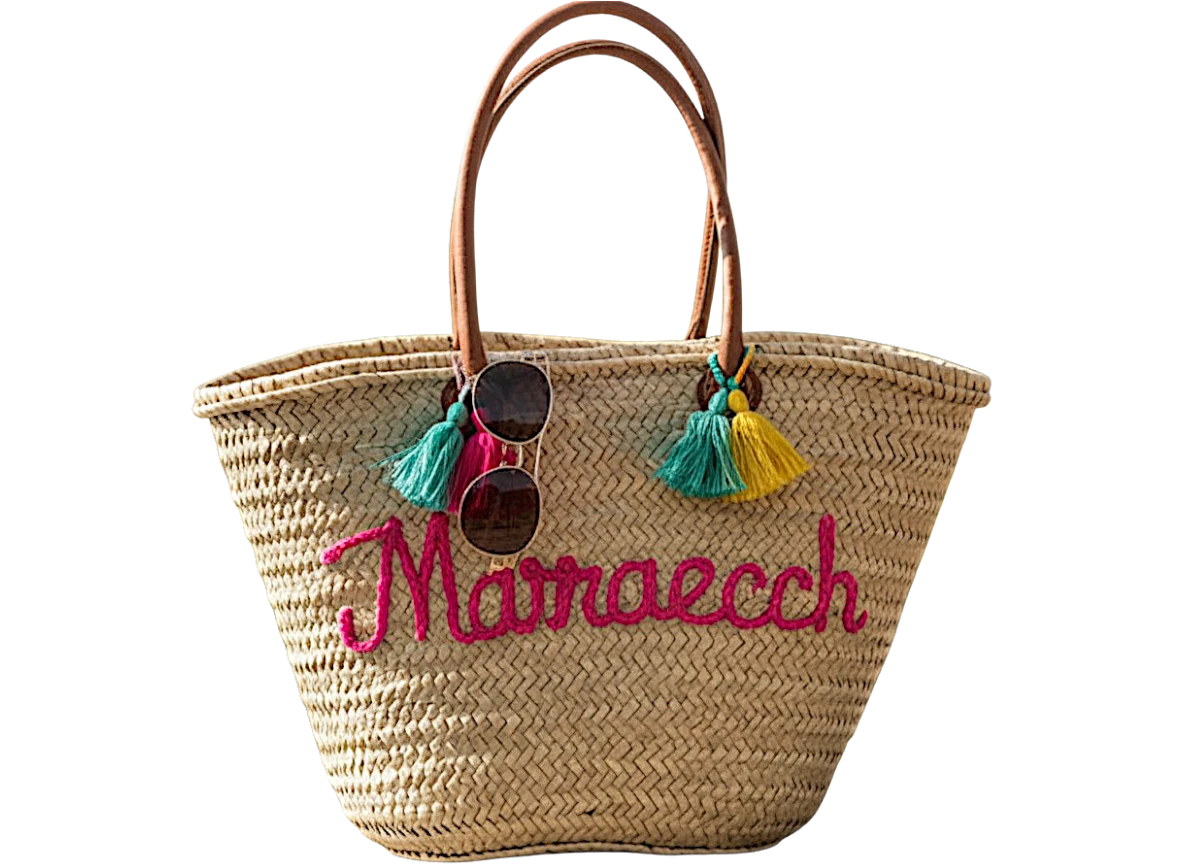 Cesto in Paglia Marocchina Ricamato Fatto a Mano - Logo Personalizzato all'Ingrosso - immagine 11