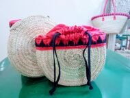 Handmade Moroccan Round Straw Basket - Spiral Woven Belly Bag - Image 9