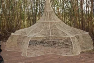 Handmade Wide Raffia Mesh Chandelier - Iron Frame Saucer Pendant Light - Image 3