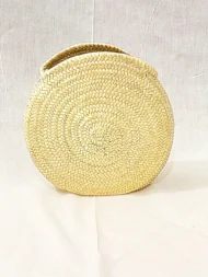 Handmade Moroccan Round Straw Basket - Spiral Woven Belly Bag - Image 3