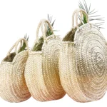 Handmade Moroccan Round Straw Basket - Spiral Woven Belly Bag